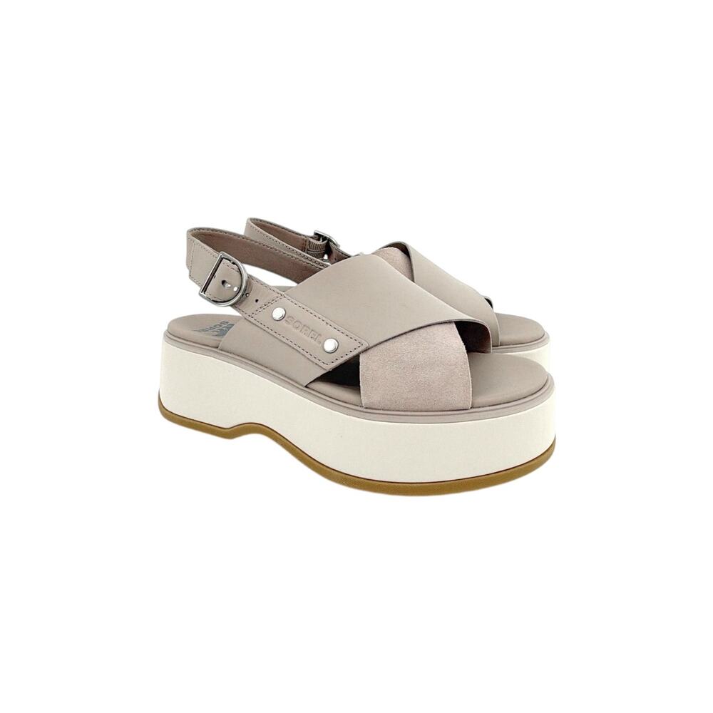 SOREL Dayspring Crisscross Leather Sandal in Crushed Clay Chalk 6.5